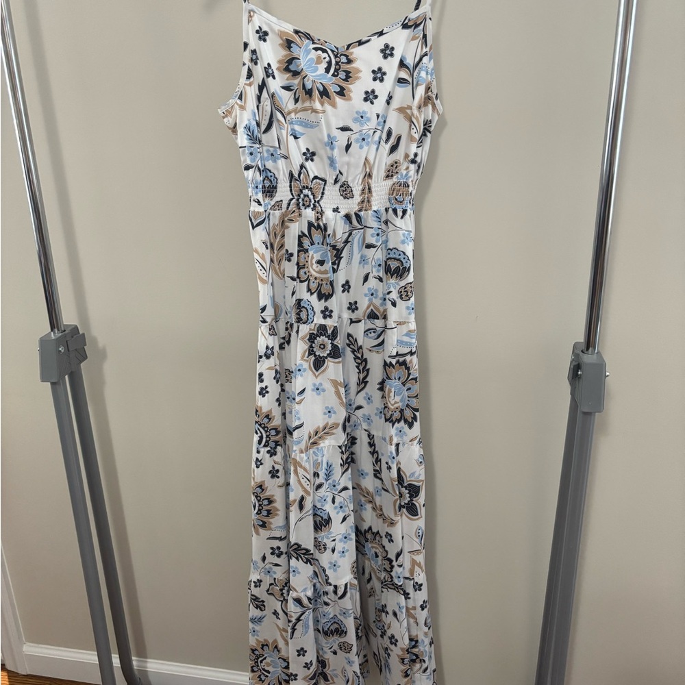 Ann Taylor Floral Maxi Dress in Blue and White